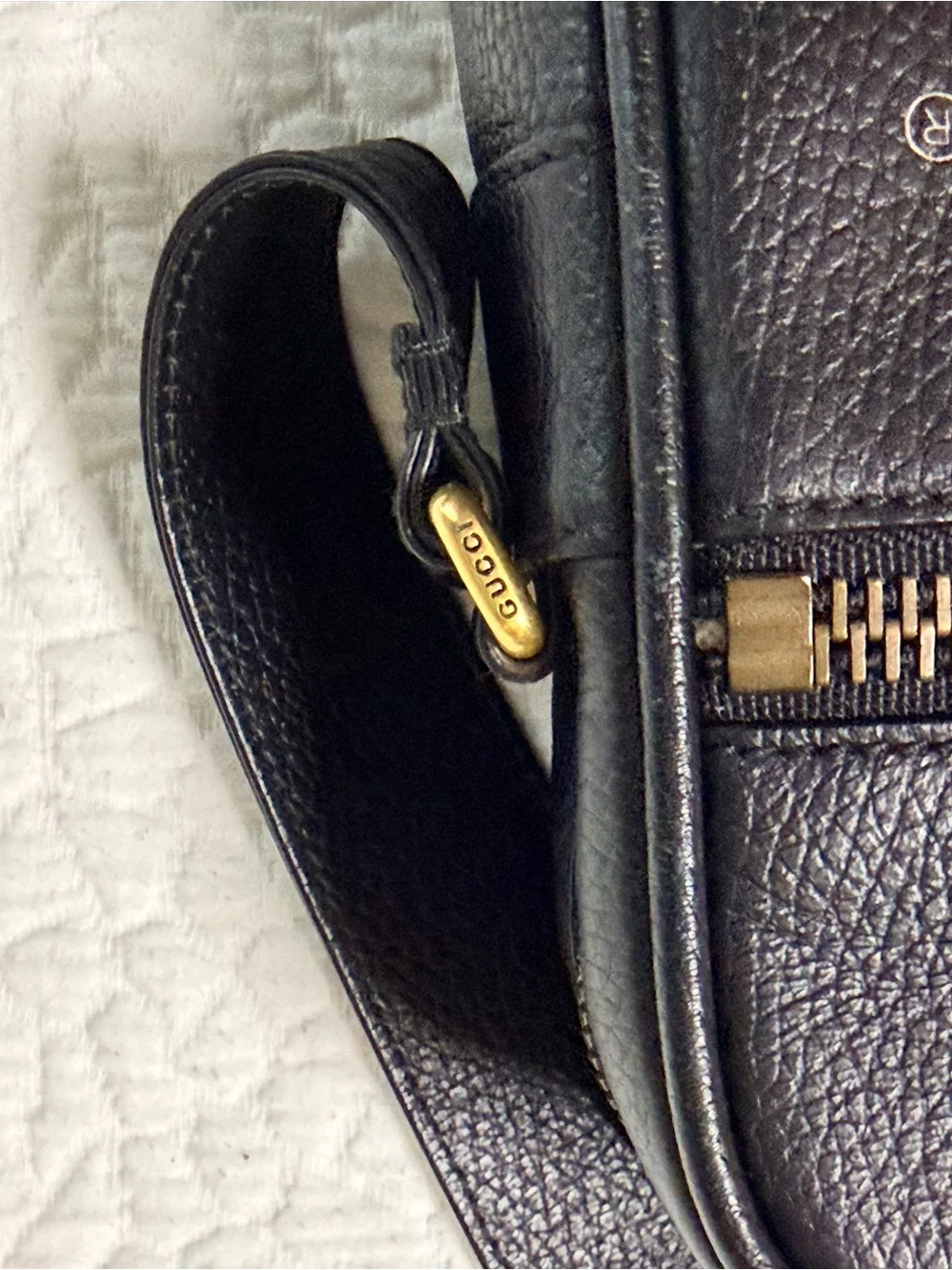 Gucci Black Leather Messenger Bag with Green-Red Web Stripe